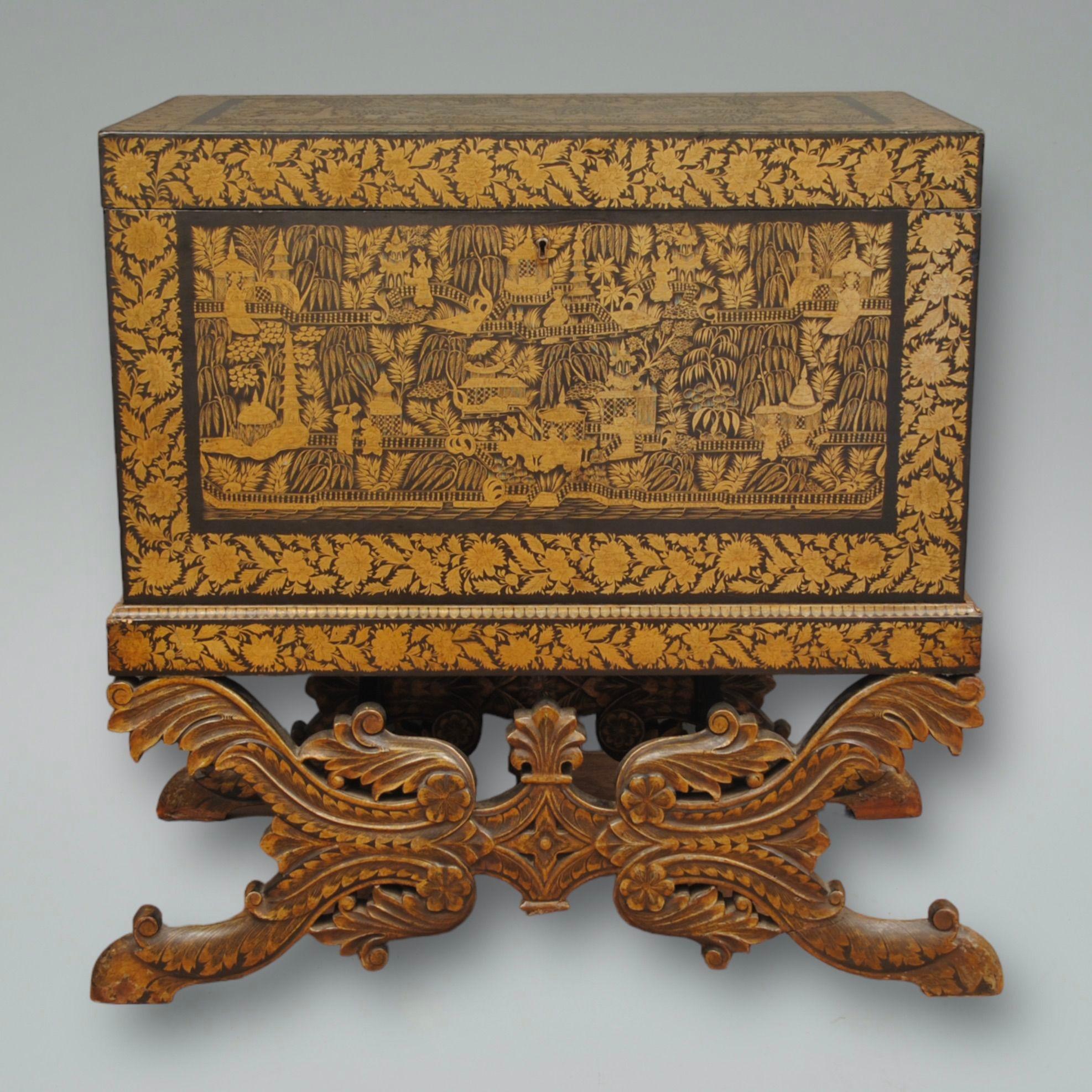 Anglo-Indian 19th Century Anglo Indian Lacquer Trunk On Stand For Sale
