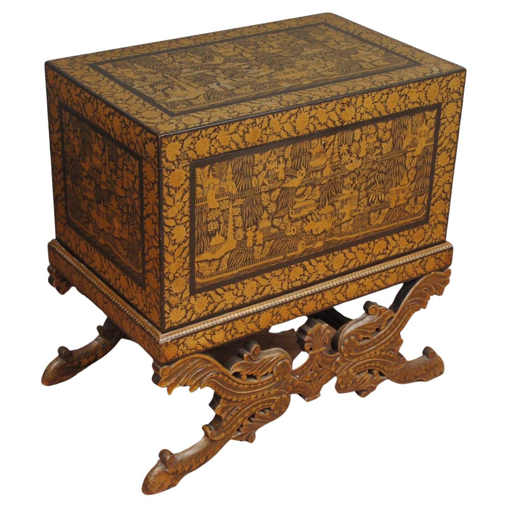 19th Century Anglo Indian Lacquer Trunk On Stand