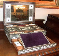 19th Century Anglo-Indian Large Sadeli Sewing Box with Hidden Writing Slope