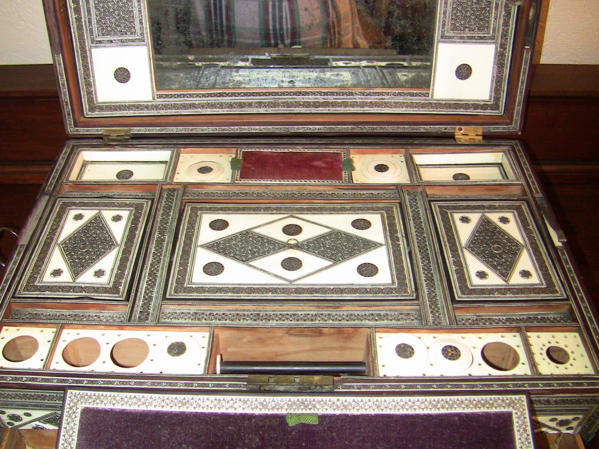 Precious Stone 19th Century Anglo-Indian Large Sadeli Sewing Box with Hidden Writing Slope