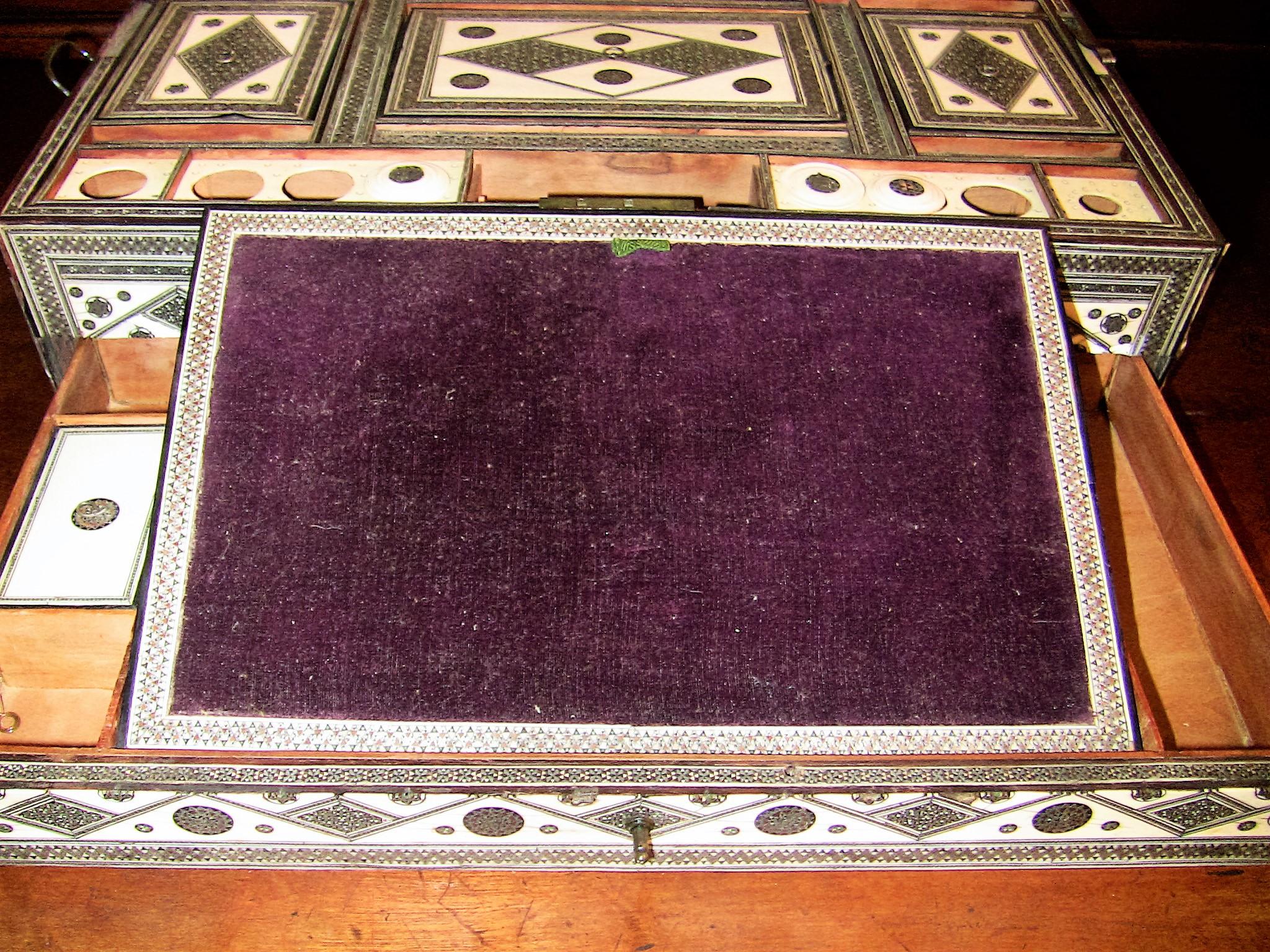 19th Century Anglo-Indian Large Sadeli Sewing Box with Hidden Writing Slope 1