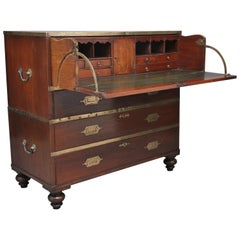 Antique 19th Century Anglo-Indian teak Military Chest with a lovely fitted interior