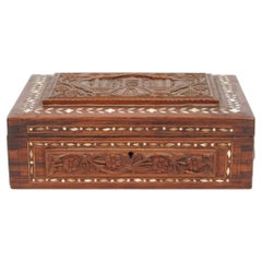 19th Century Anglo-Indian Mughal Jewelry Box, Hand-Carved Sandalwood