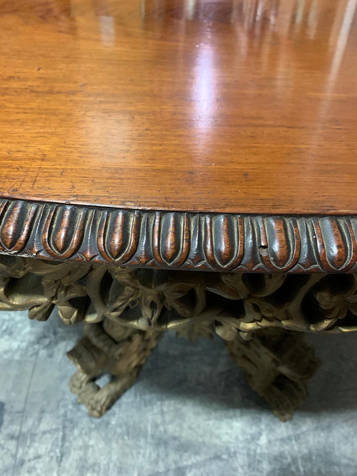 19th Century Anglo-Indian Parcel Gilt & Carved Tilt-Top Table, Lion Form Feet 1