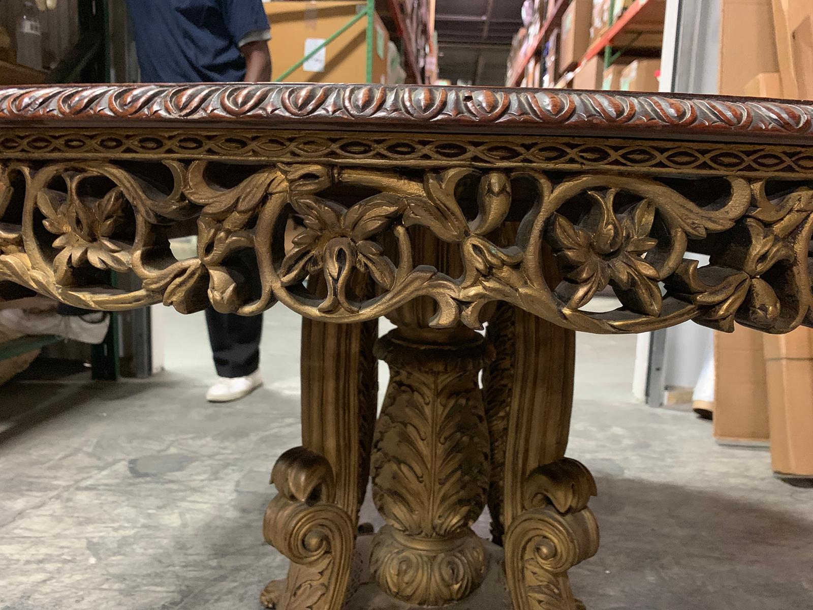 19th Century Anglo-Indian Parcel Gilt & Carved Tilt-Top Table, Lion Form Feet 2
