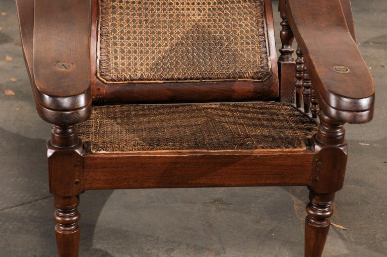 19th Century AngloIndian Caned Planters Chair with Leg Stretchers