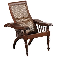 Antique 19th Century Anglo-Indian Caned Planters Chair with Leg Stretchers, Metamorphic