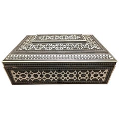 Antique 19th Century Anglo-Indian Sadeli Inlaid Work Box Traveling Writing Desk