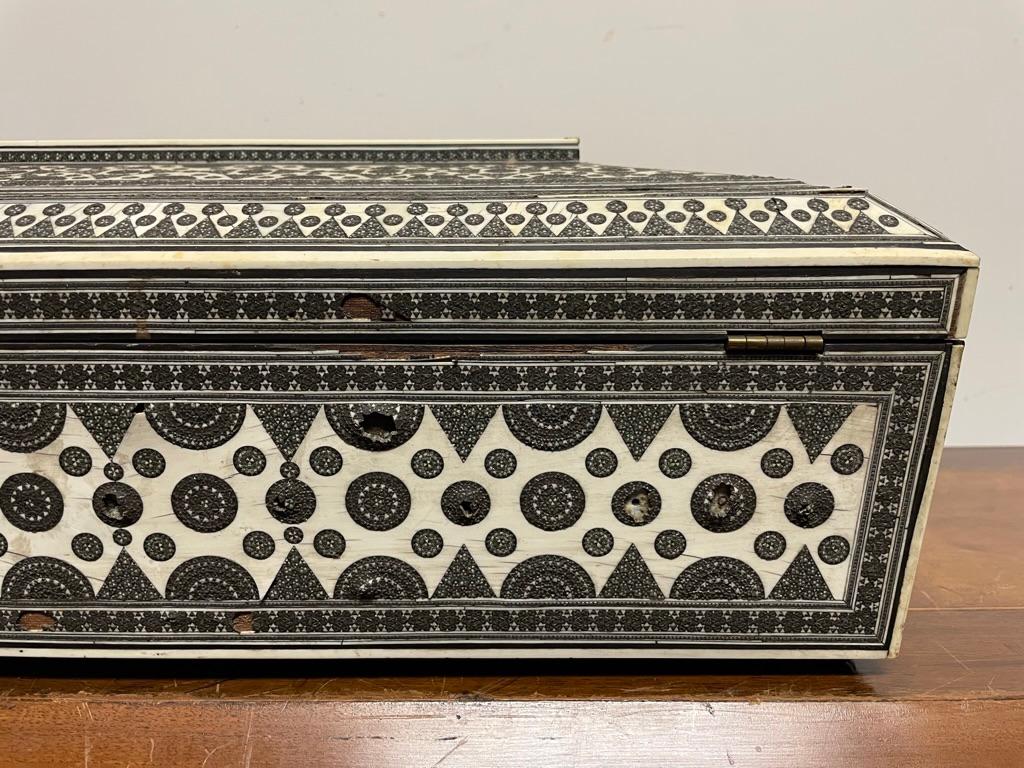 19th Century Anglo-Indian Sadeli Inlaid Work Box Traveling Writing Desk For Sale 6