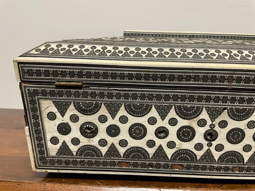 19th Century Anglo-Indian Sadeli Inlaid Work Box Traveling Writing Desk For Sale 7