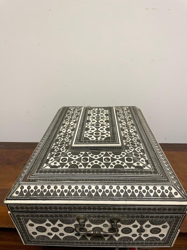 19th Century Anglo-Indian Sadeli Inlaid Work Box Traveling Writing Desk For Sale 9