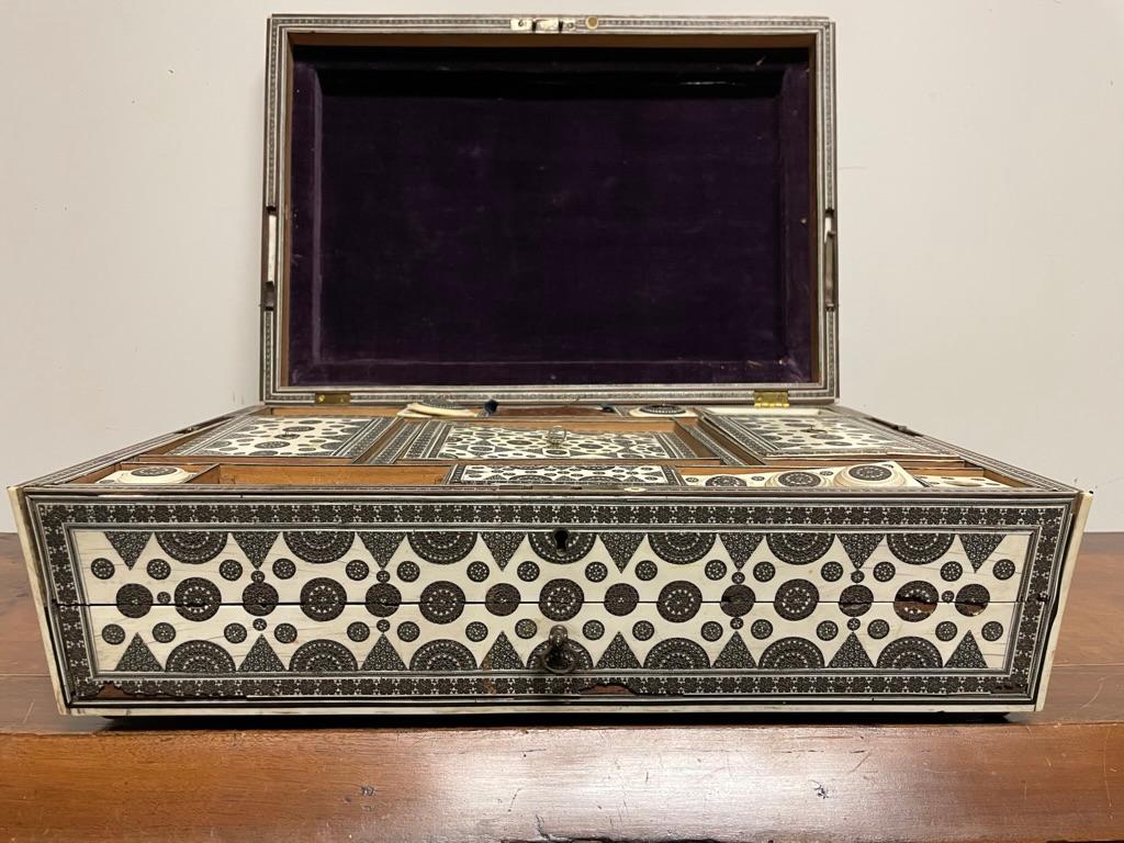 19th Century Anglo-Indian Sadeli Inlaid Work Box Traveling Writing Desk For Sale 10