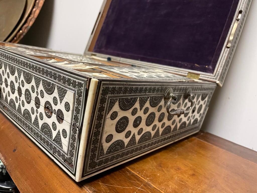 19th Century Anglo-Indian Sadeli Inlaid Work Box Traveling Writing Desk For Sale 12