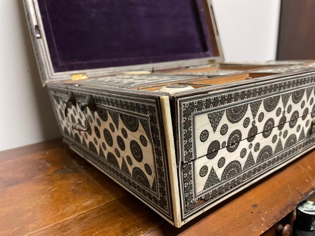 19th Century Anglo-Indian Sadeli Inlaid Work Box Traveling Writing Desk For Sale 13