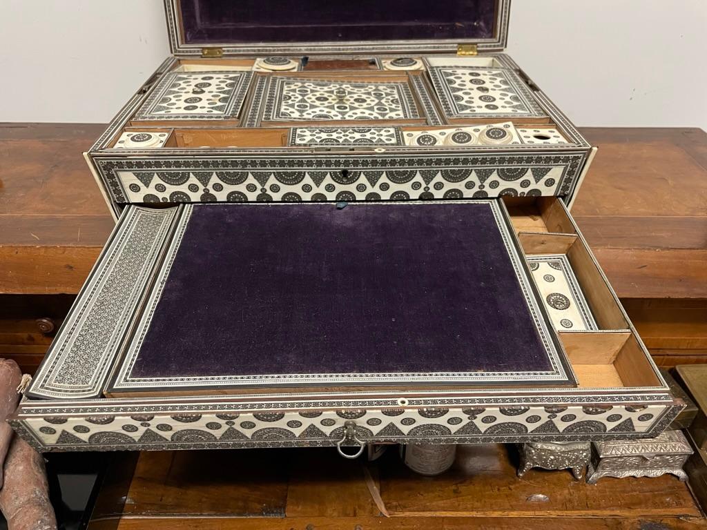 19th Century Anglo-Indian Sadeli Inlaid Work Box Traveling Writing Desk For Sale 2