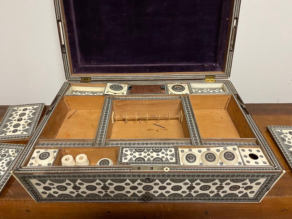 19th Century Anglo-Indian Sadeli Inlaid Work Box Traveling Writing Desk For Sale 3