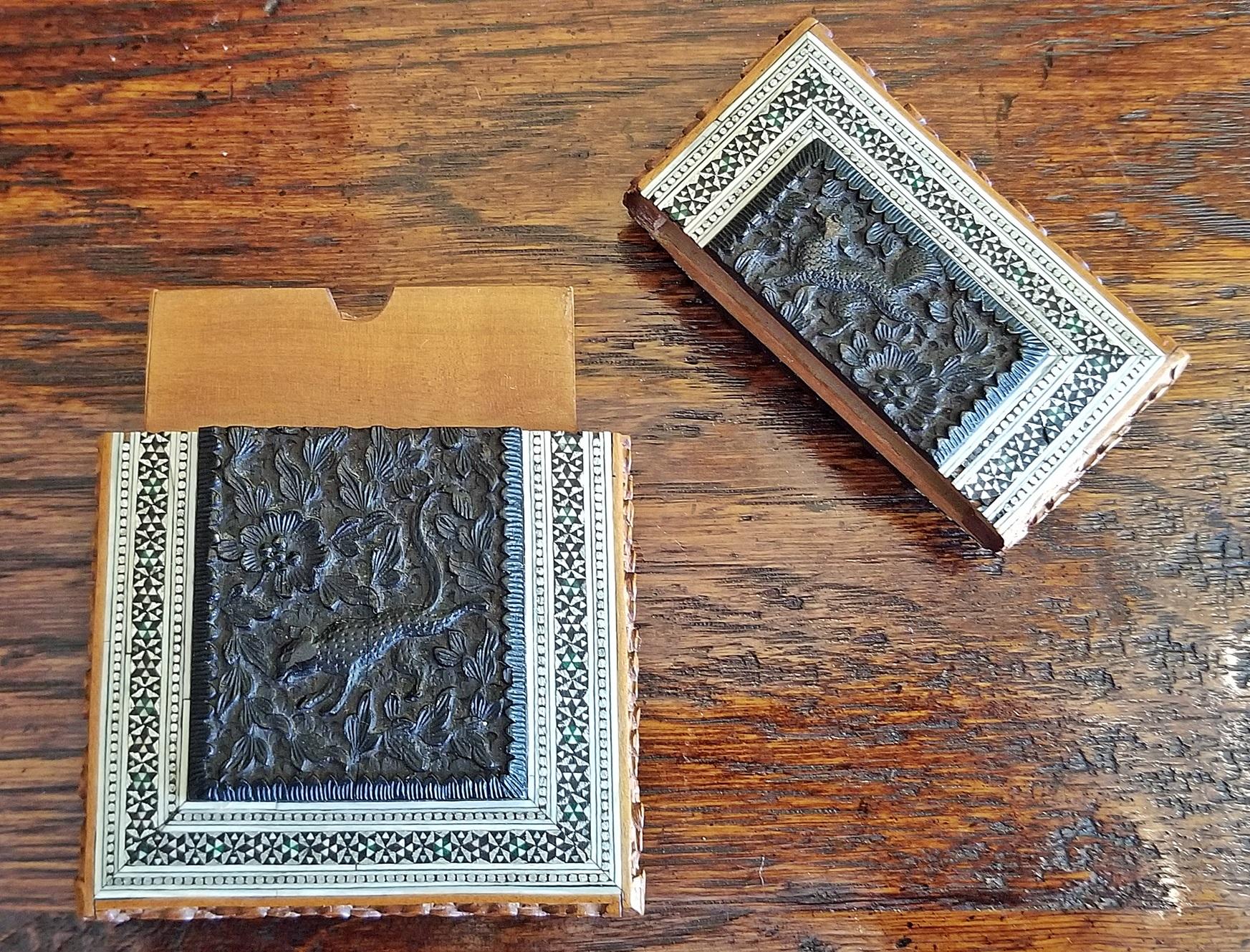 Bone 19th Century Anglo-Indian Sadeli Mosaic Calling Card Case