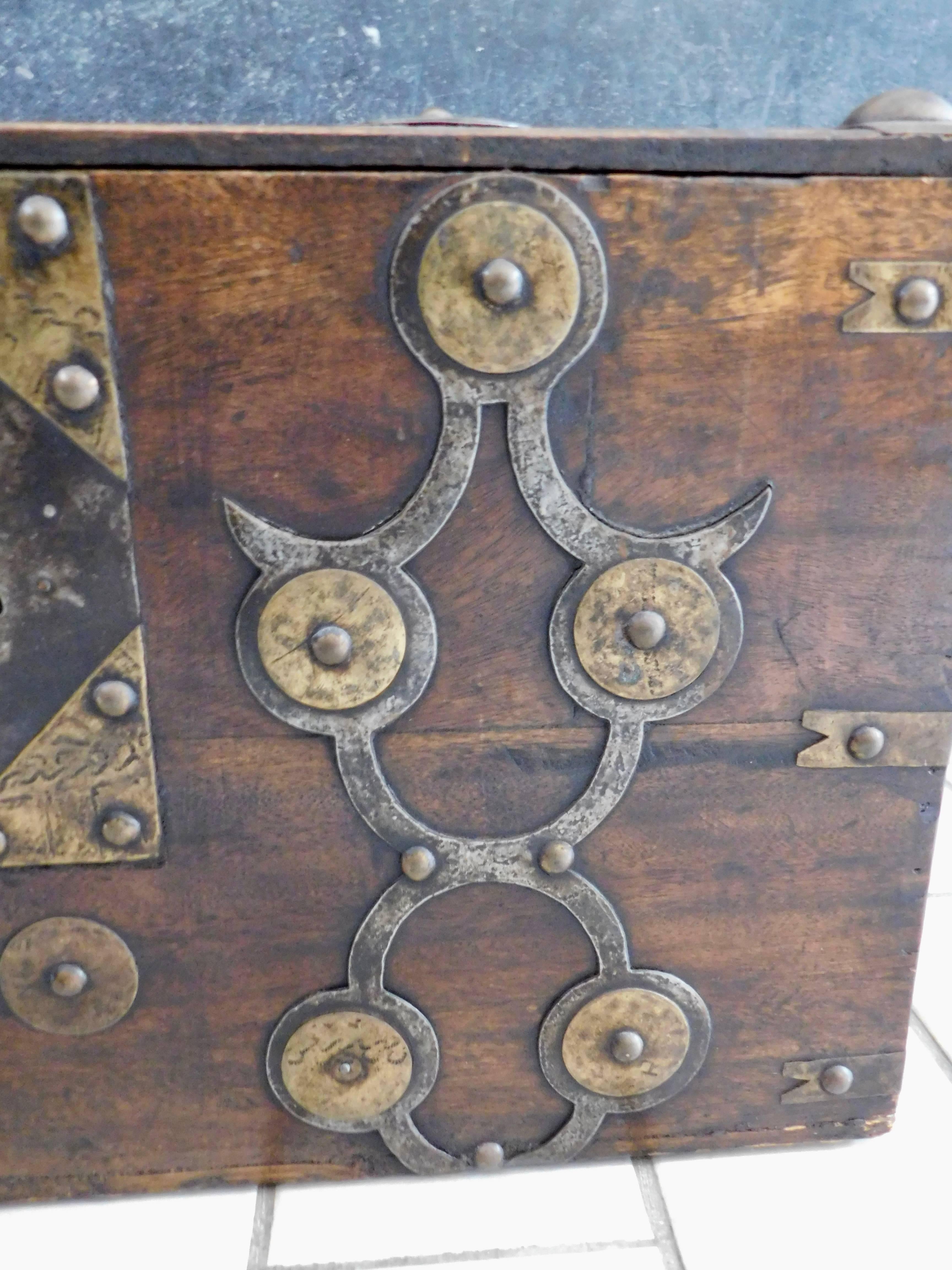 19th Century Anglo Indian NauticaSea Trunk with Brass and Iron Decorative Mounts 2