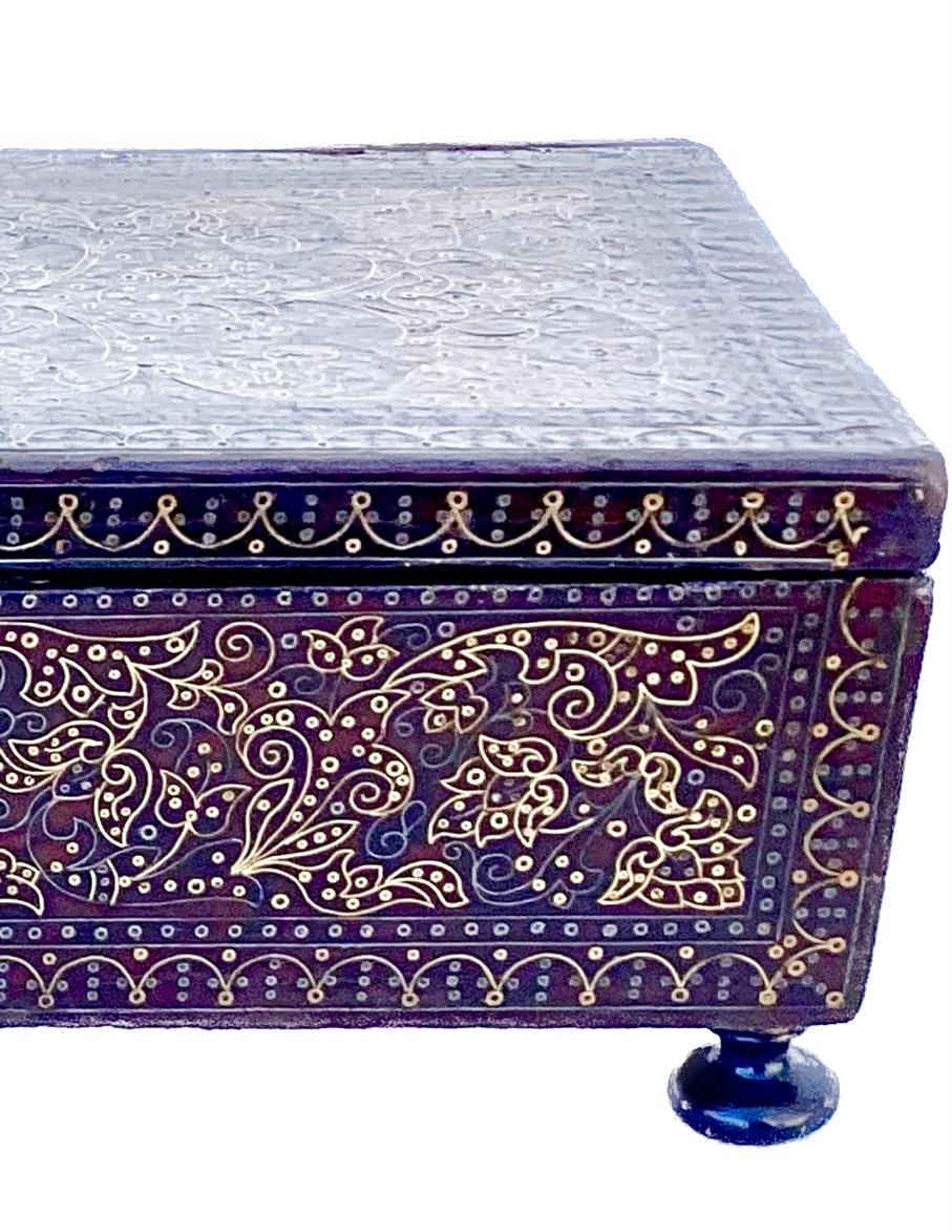 Wood 19th Century Anglo Indian Silver and Brass Filigree Dresser Box For Sale