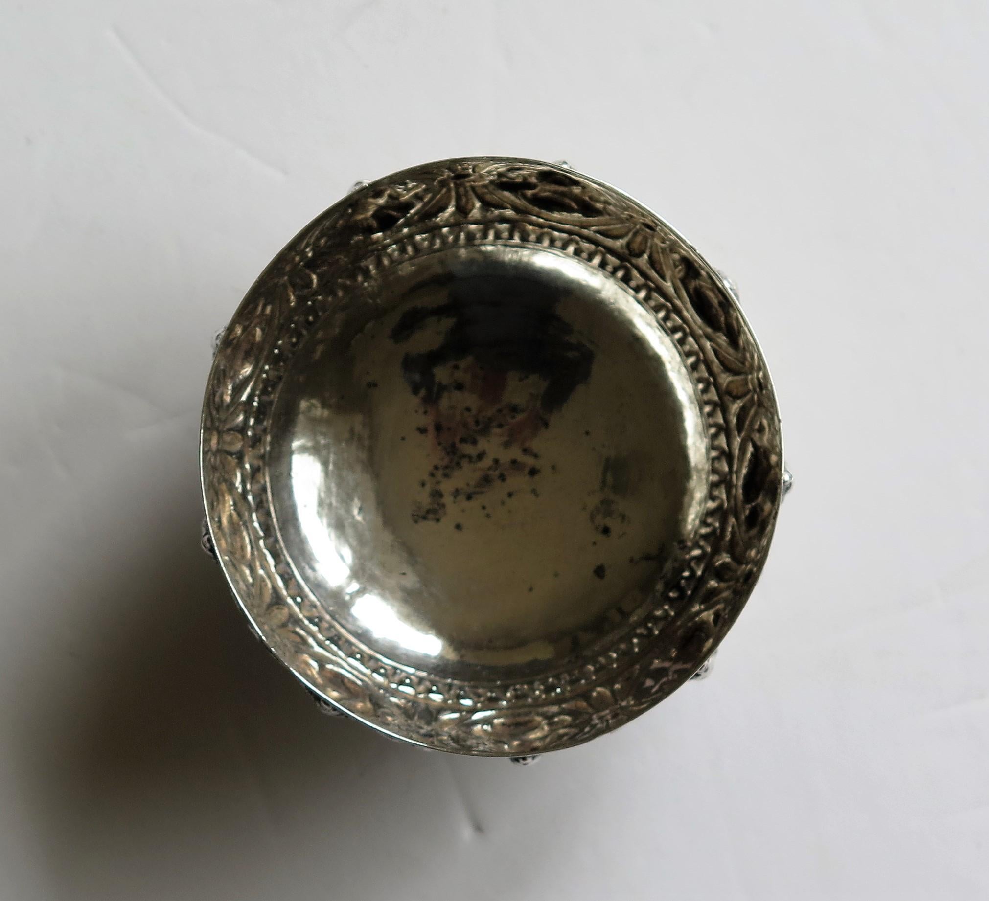 19th Century Anglo Indian Solid Silver small Bowl hand made with chased Dieties For Sale 8