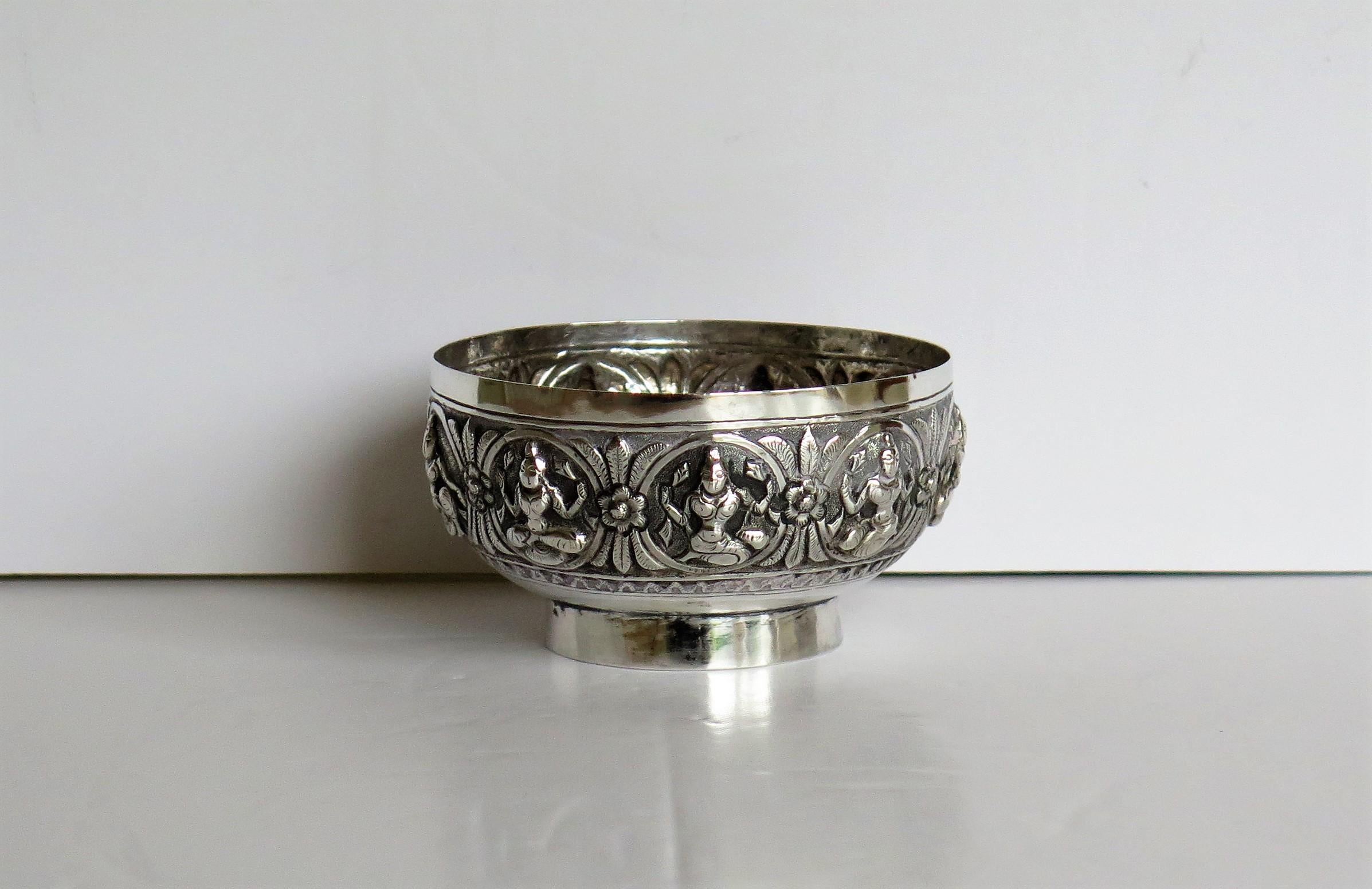 Anglo-Indian 19th Century Anglo Indian Solid Silver small Bowl hand made with chased Dieties For Sale