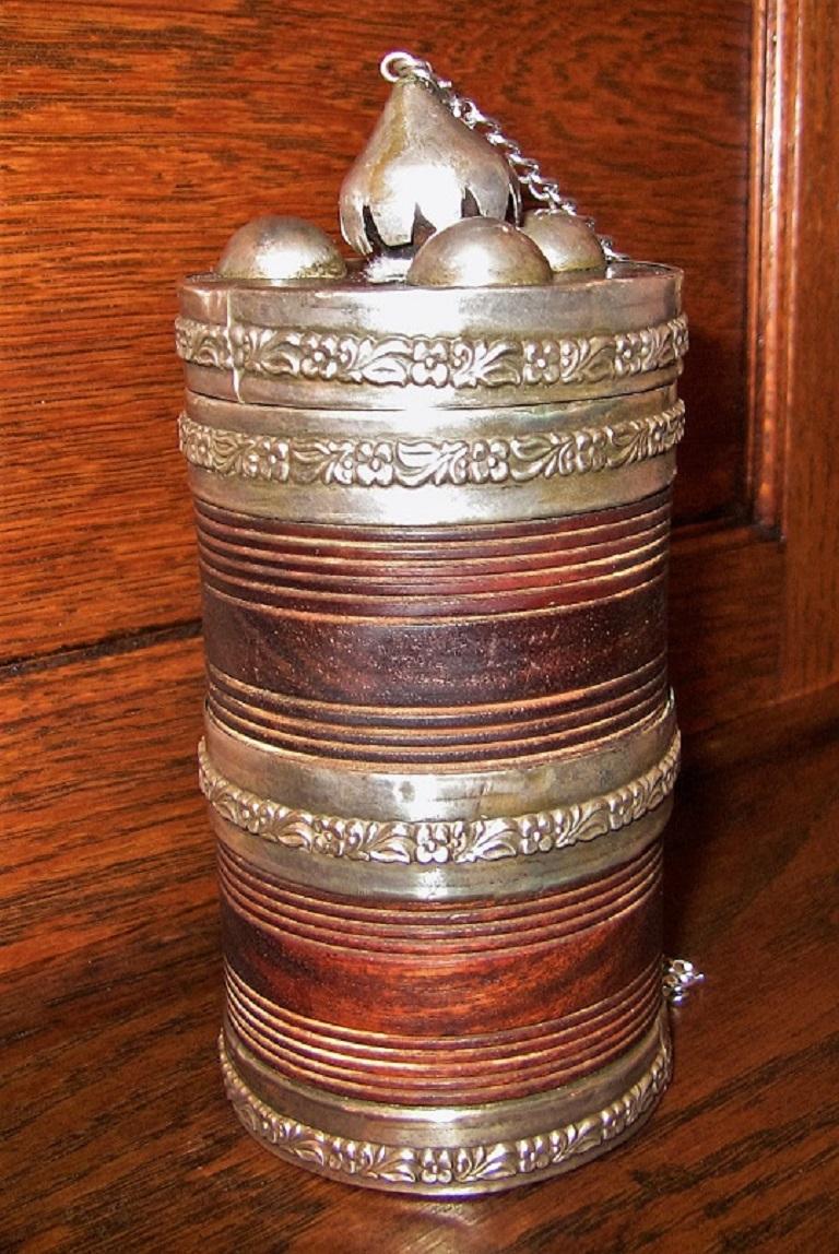 19th Century Anglo-Indian Spice or Tea Caddy with Silver Mounts In Good Condition For Sale In Dallas, TX