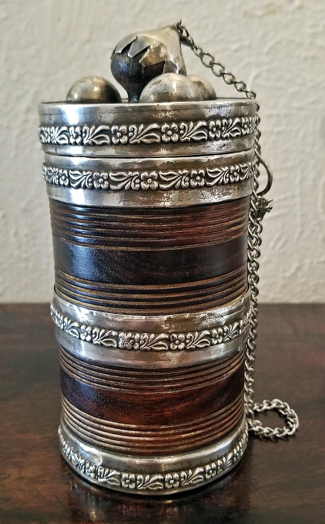 19th Century Anglo-Indian Spice or Tea Caddy with Silver Mounts For Sale 1