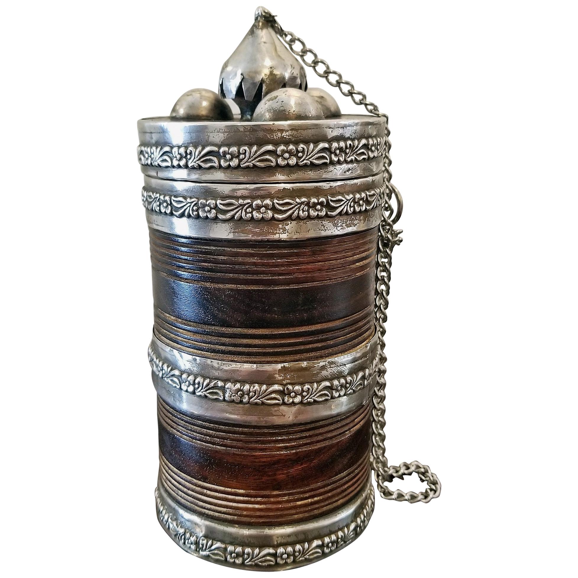 19th Century Anglo-Indian Spice or Tea Caddy with Silver Mounts