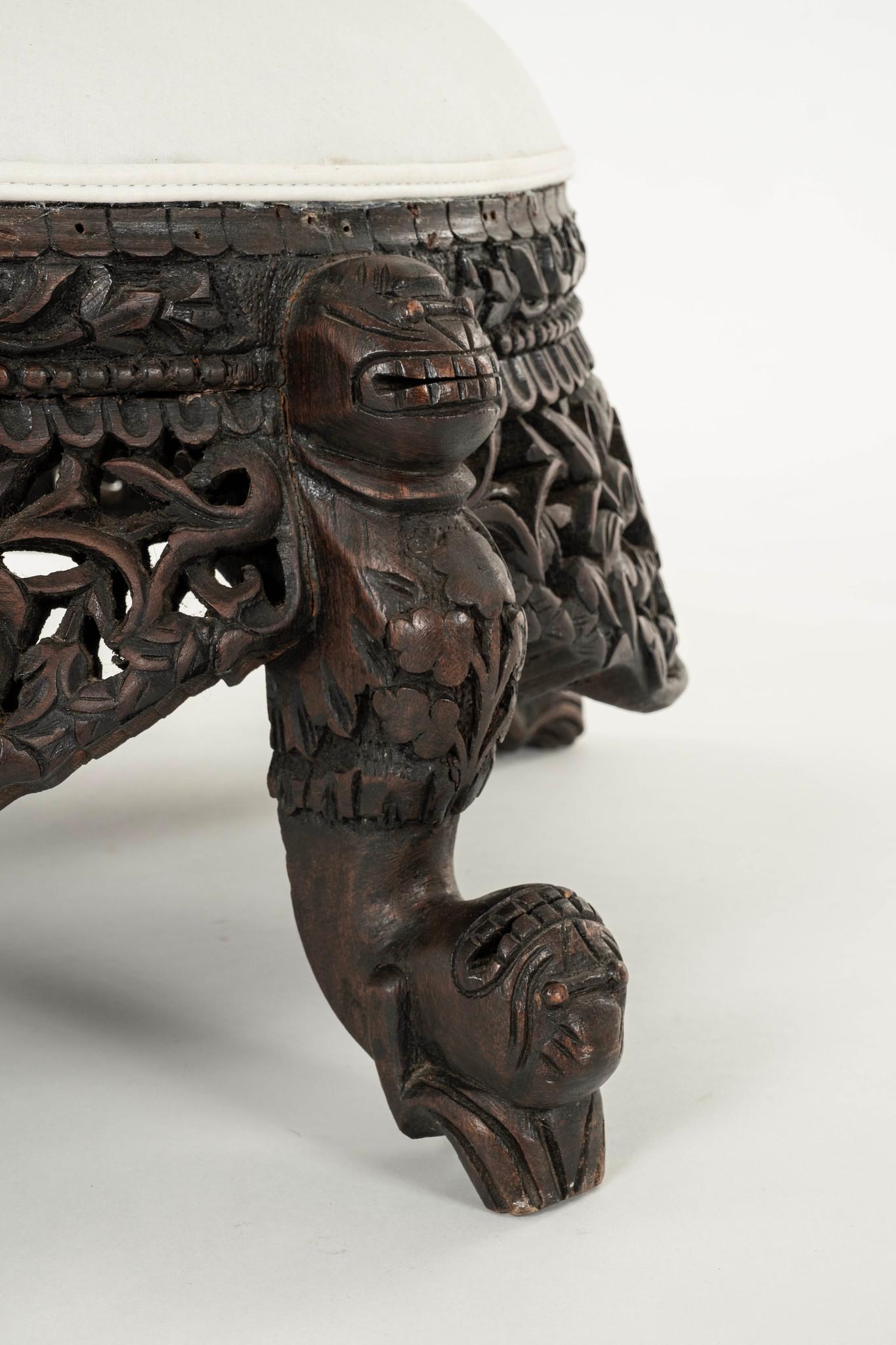 Hand-Carved 19th Century Anglo-Indian Stool For Sale