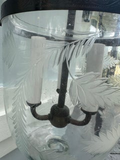 19th Century Anglo-Indian Style Etched Glass Bell Jar Hundi Lantern.
