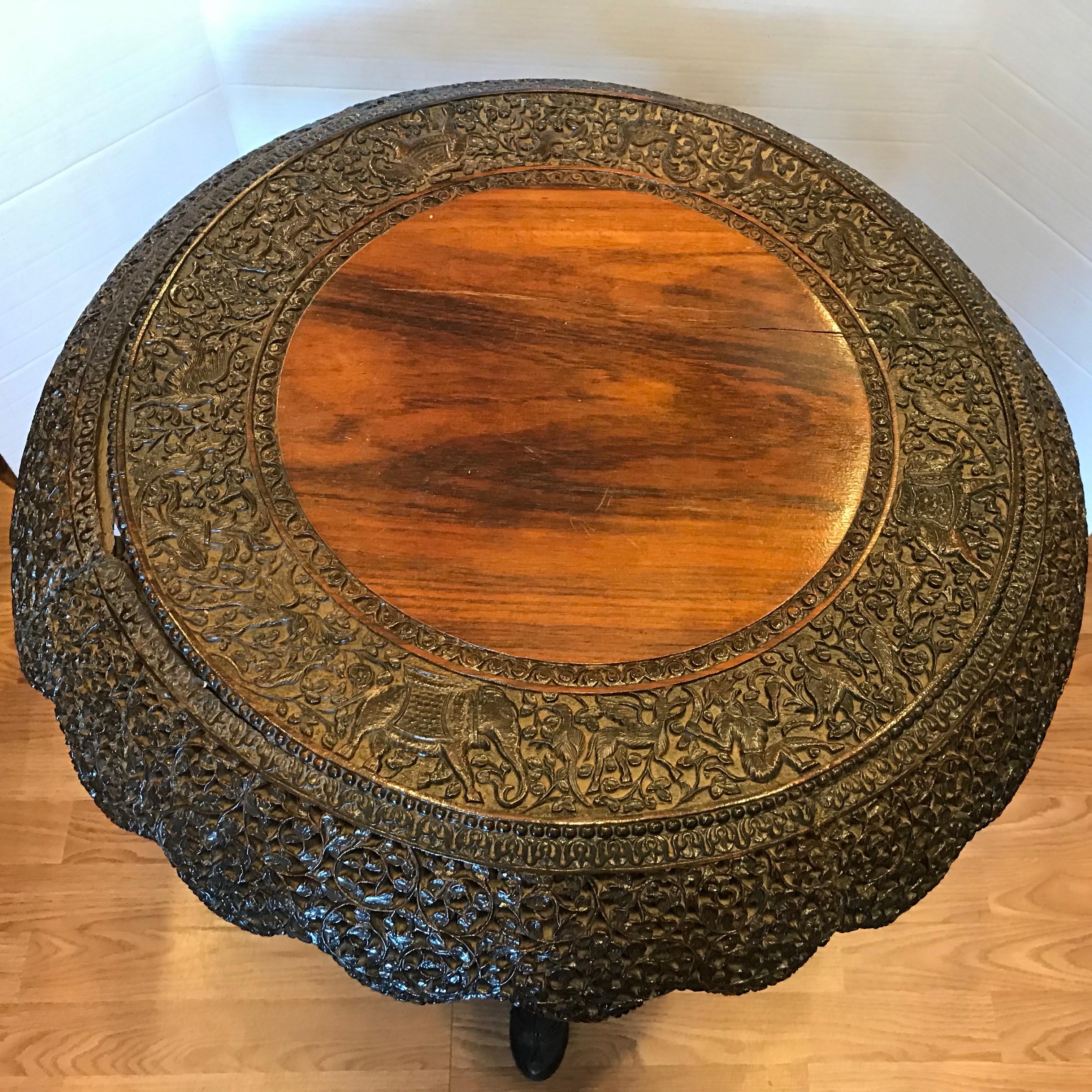 Hand-Carved 19th Century Anglo, Indian Tea Table