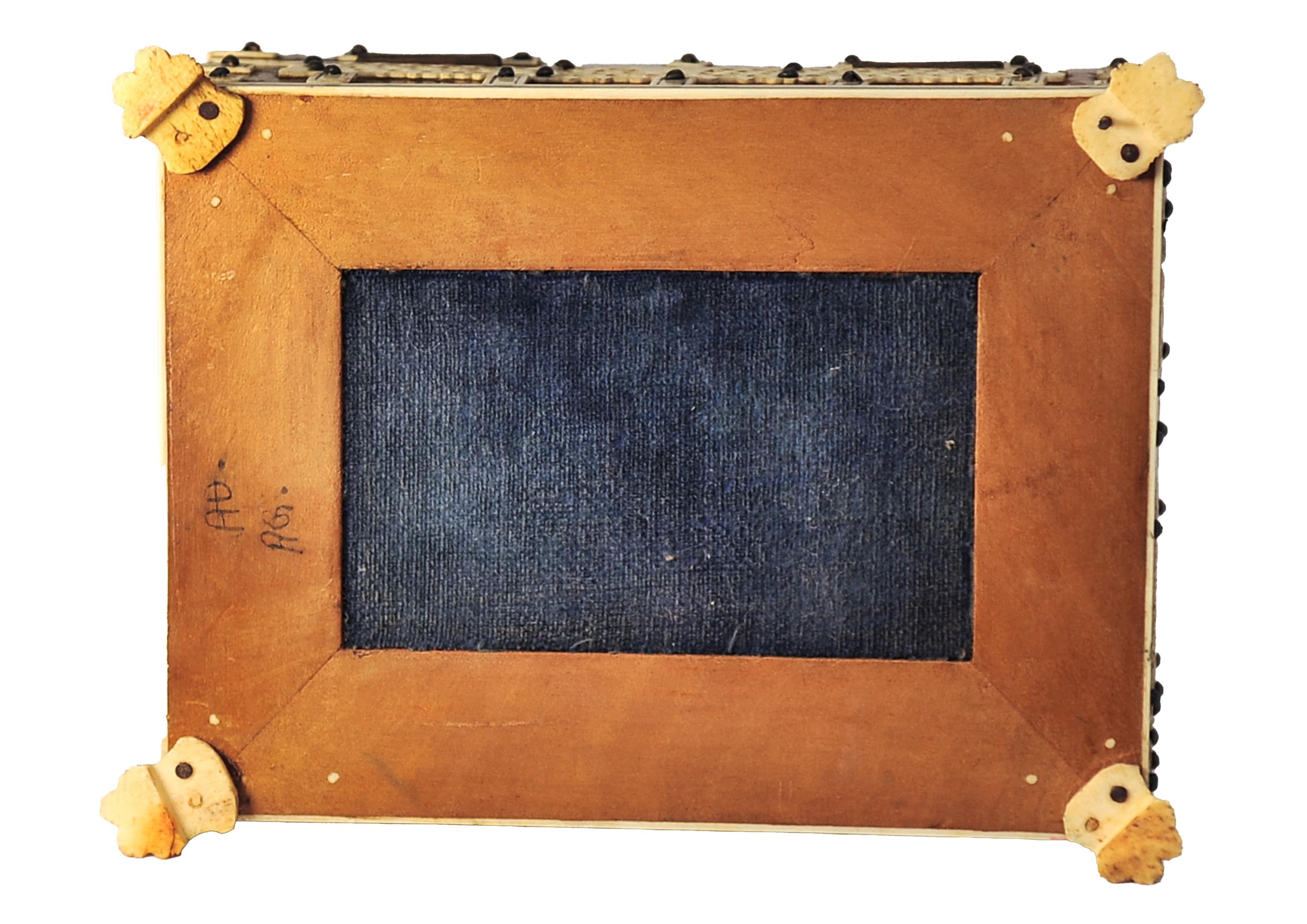 19th Century Moorish Tortoiseshell and Bone Blue Velvet Lined Trinket Box For Sale 3
