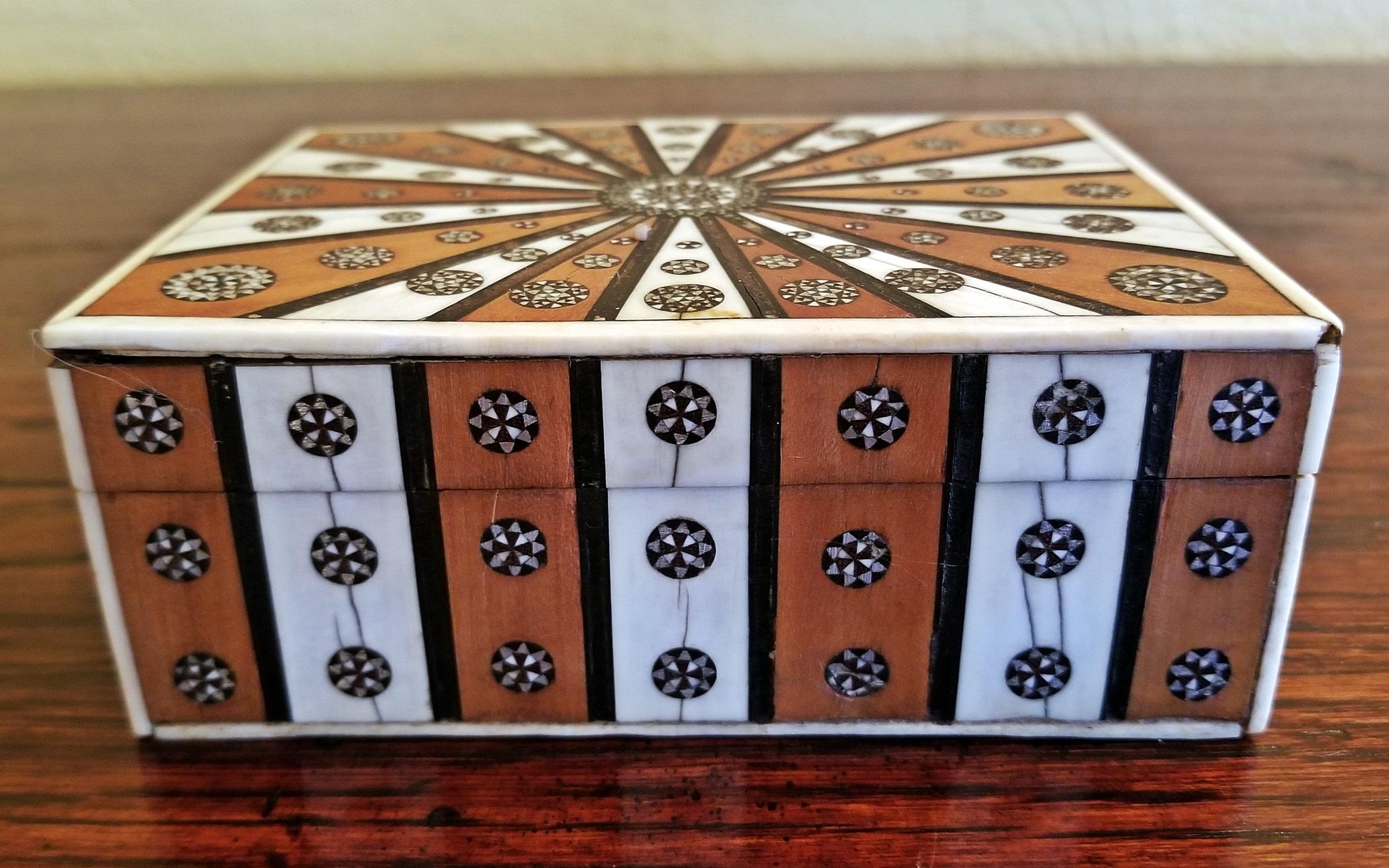 Hand-Crafted 19th Century Anglo Indian Vizagapatam Sunburst Pattern Rectangular Box