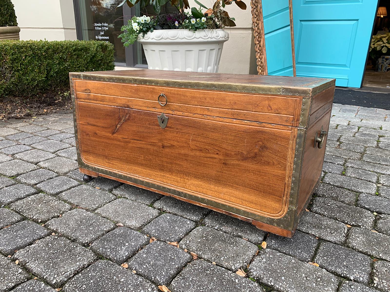 19th Century Anglo-Indian Wood Trunk with Wheels 6
