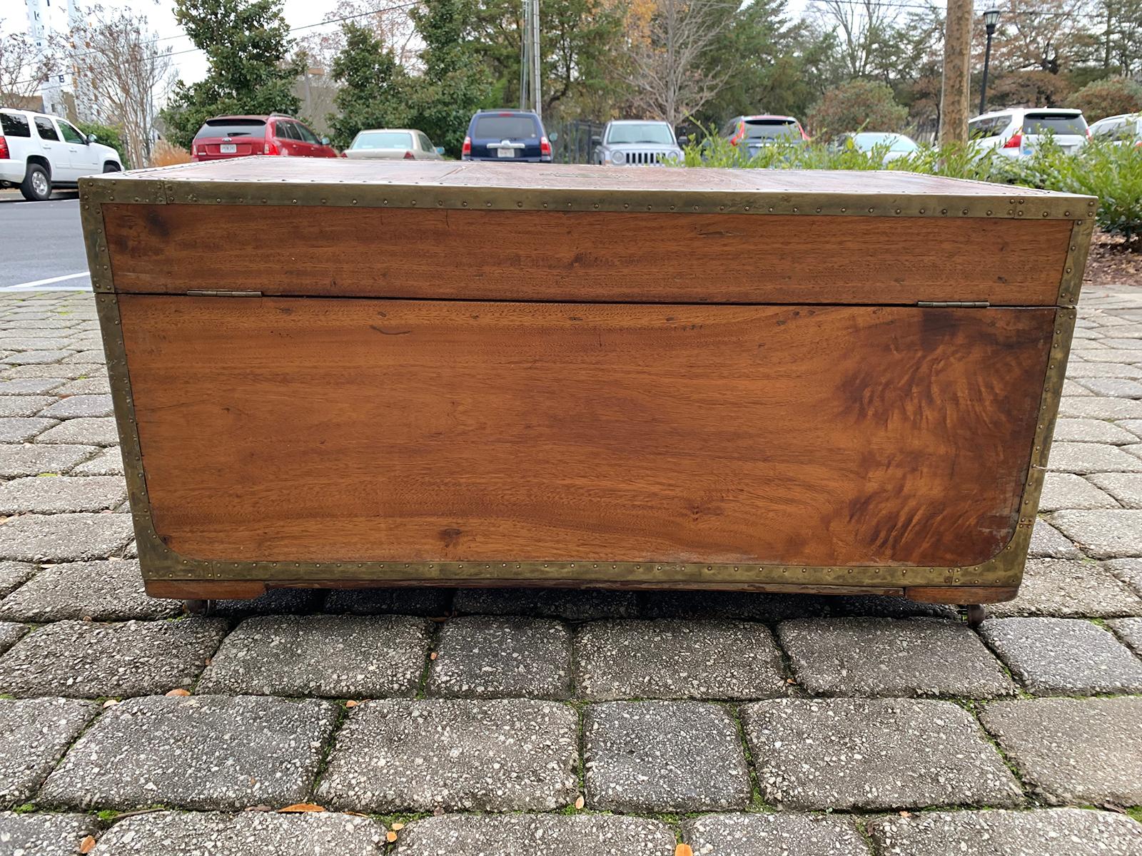 19th Century Anglo-Indian Wood Trunk with Wheels 14
