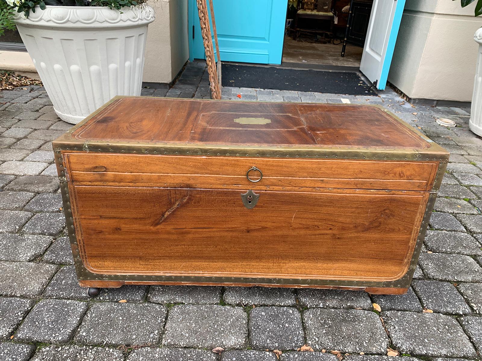 19th Century Anglo-Indian Wood Trunk with Wheels 4