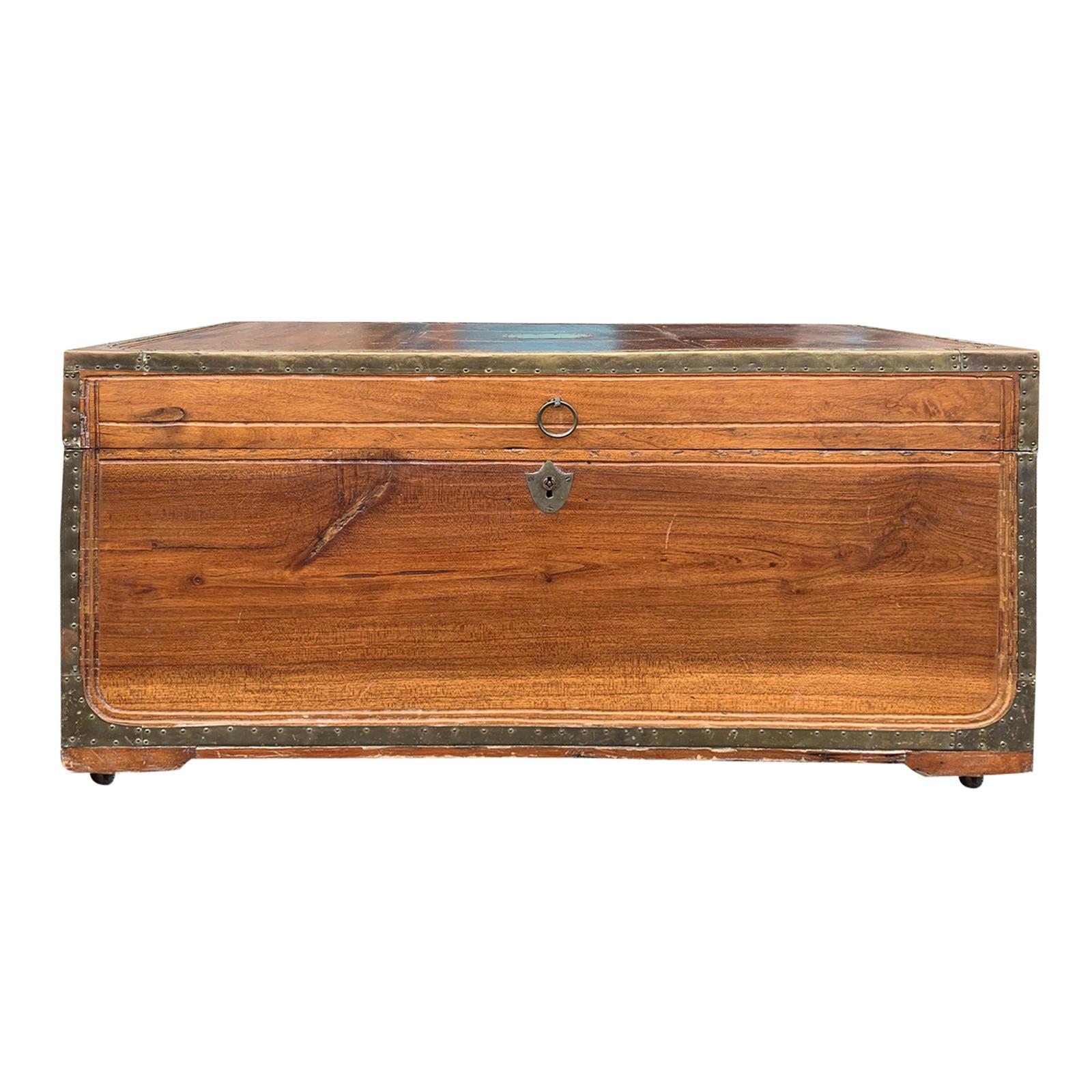 19th Century Anglo-Indian Wood Trunk with Wheels