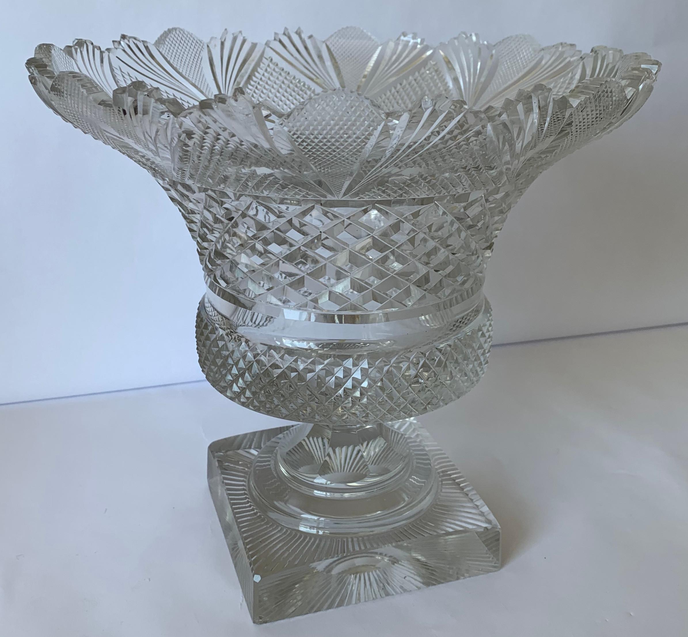 Regency 19th Century Anglo-Irish Cut Crystal Footed Bowl For Sale