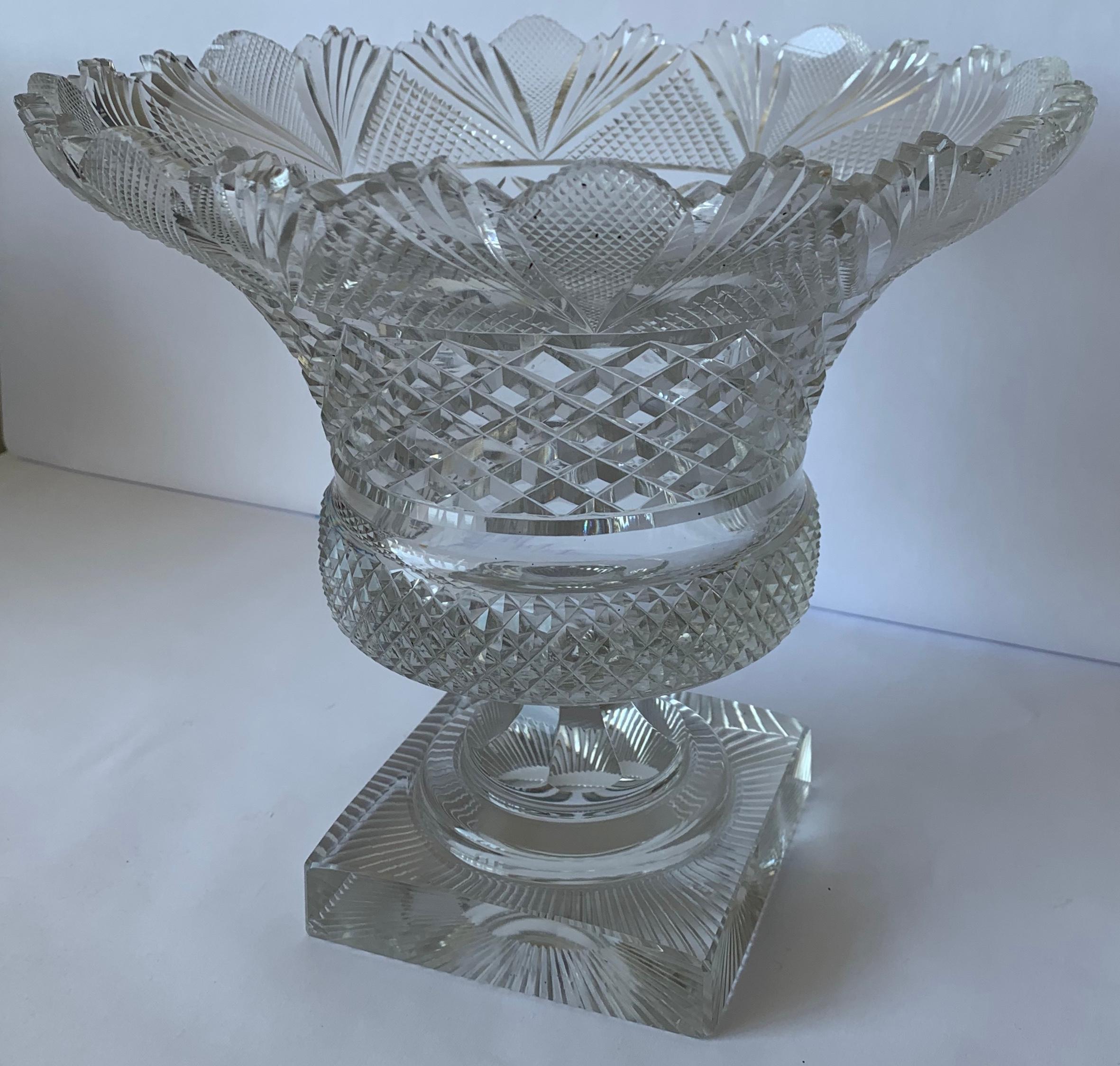 19th Century Anglo-Irish Cut Crystal Footed Bowl In Good Condition For Sale In Stamford, CT