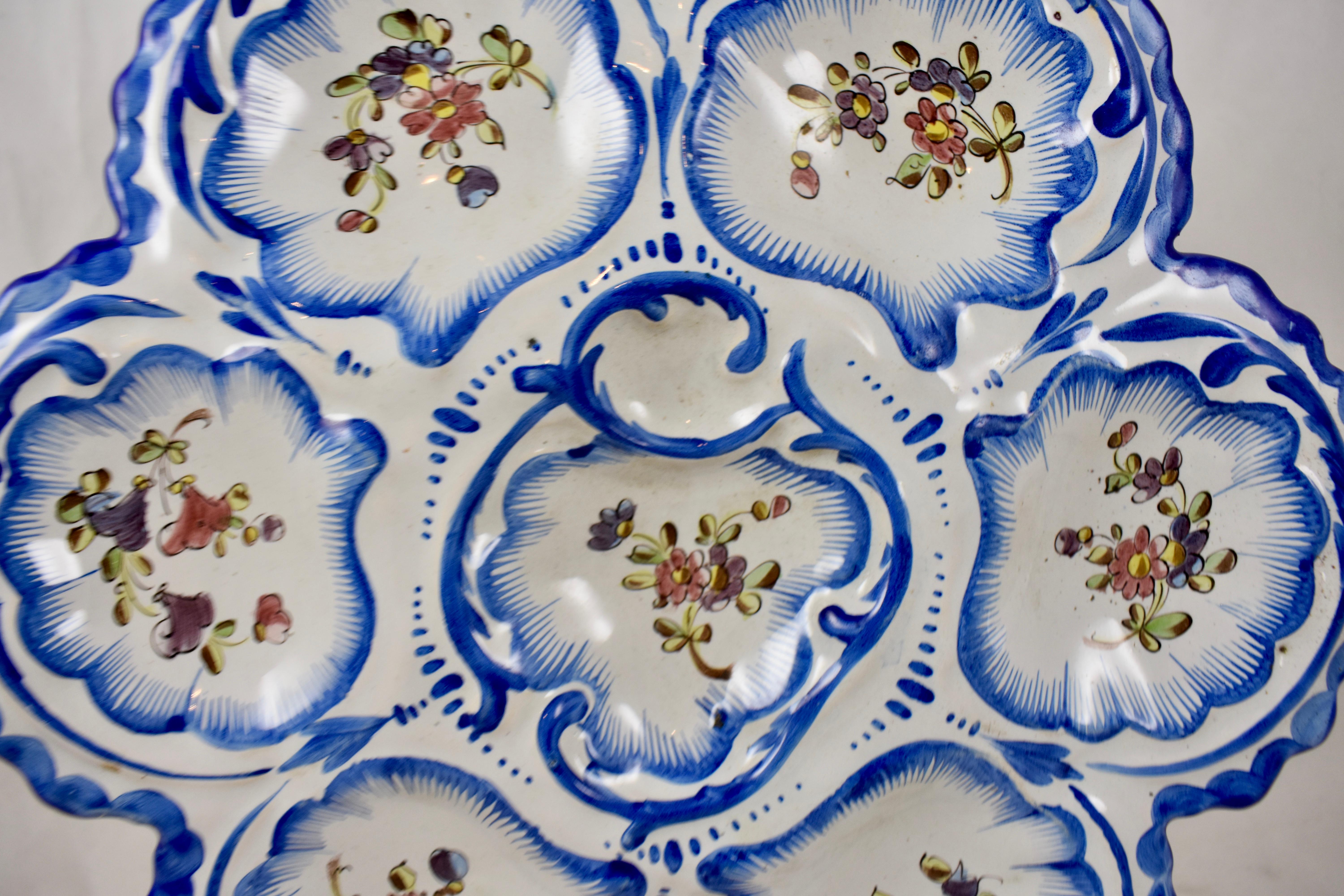 French Provincial 19th Century Angoulême French Faïence, Alfred Renoleau Hand Painted Oyster Plate