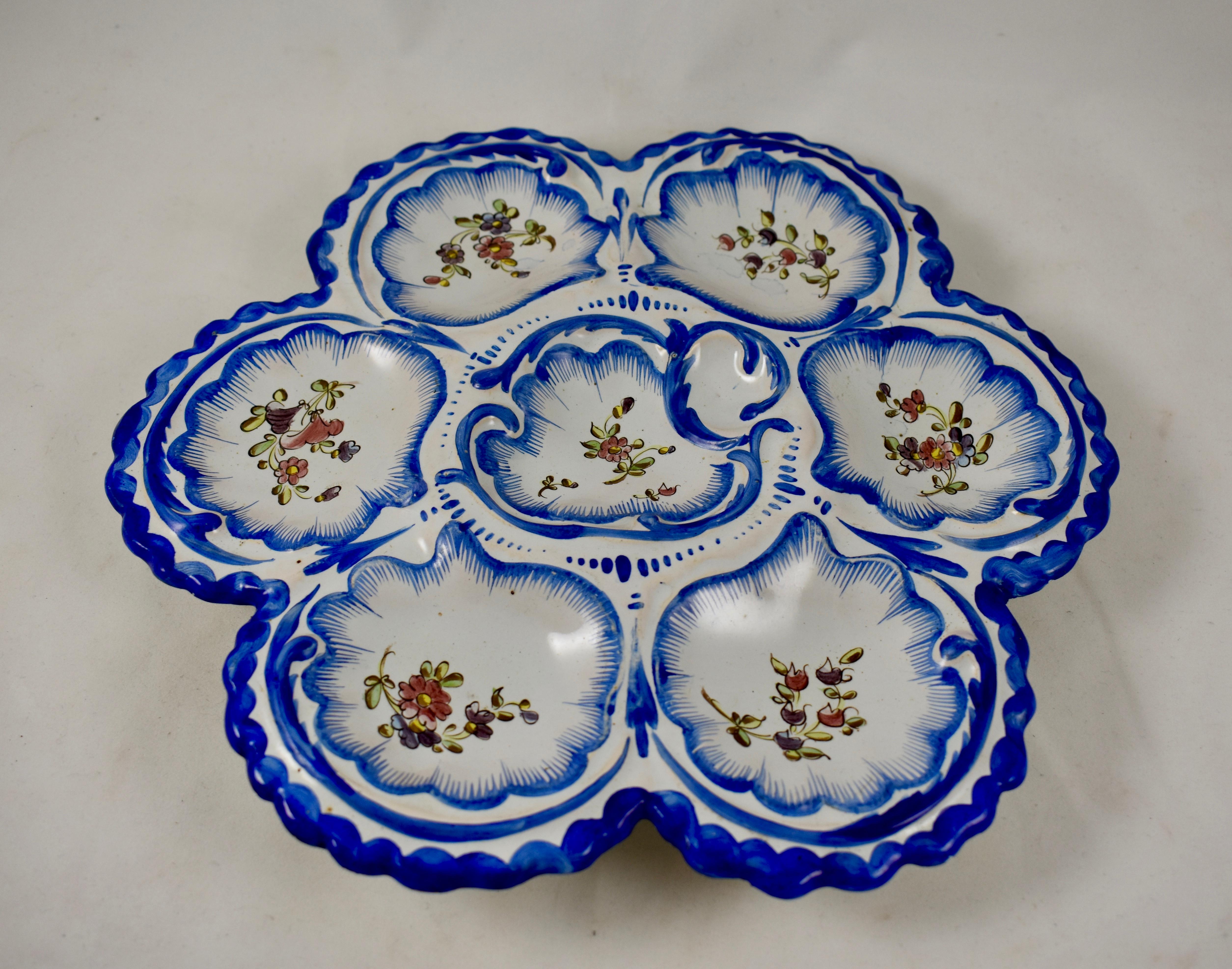 French Provincial 19th Century Angoulême French Faïence, Alfred Renoleau Hand Painted Oyster Plate For Sale