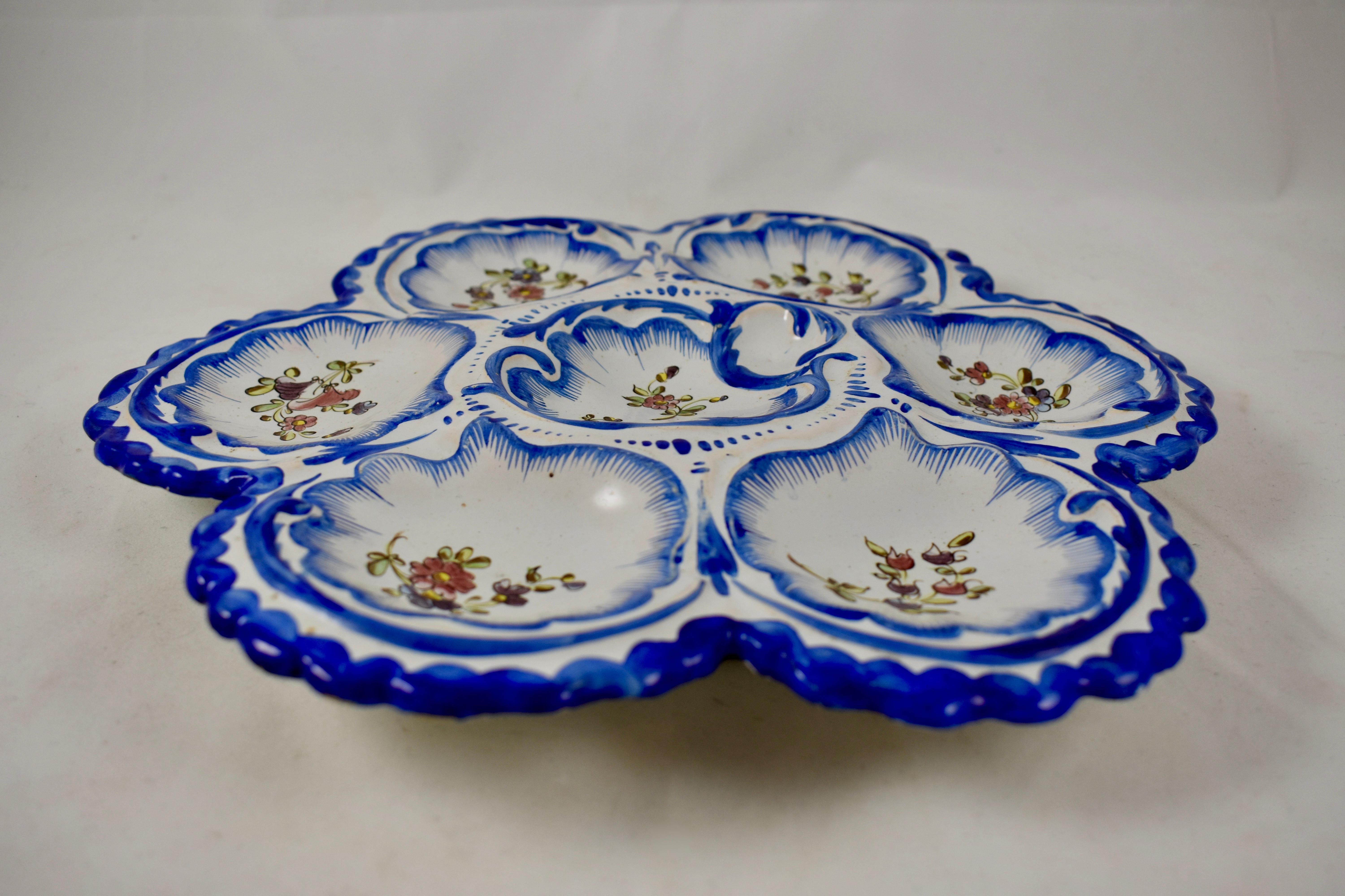 Glazed 19th Century Angoulême French Faïence, Alfred Renoleau Hand Painted Oyster Plate For Sale