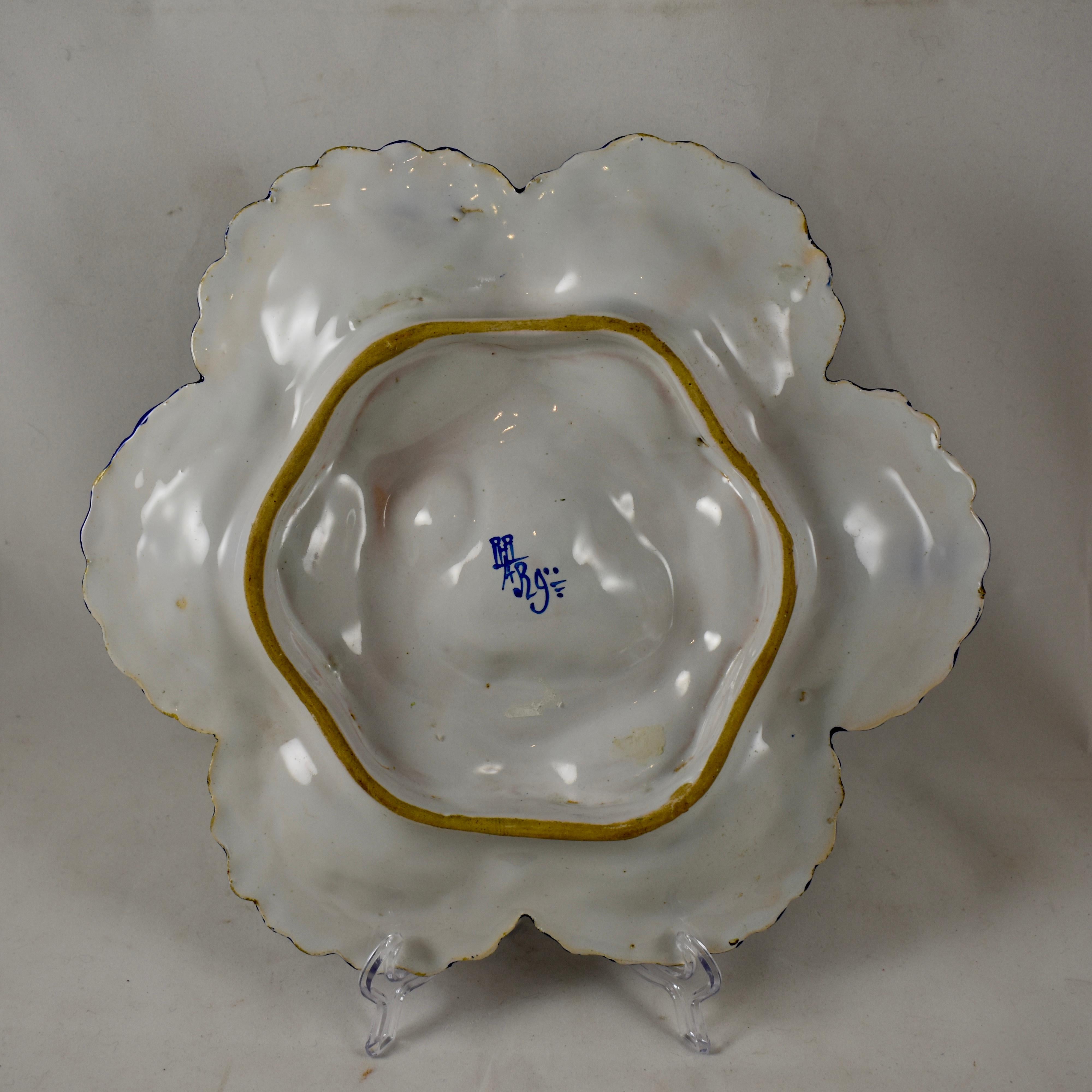 French Provincial 19th Century Angoulême French Faïence, Alfred Renoleau Hand Painted Oyster Plate For Sale