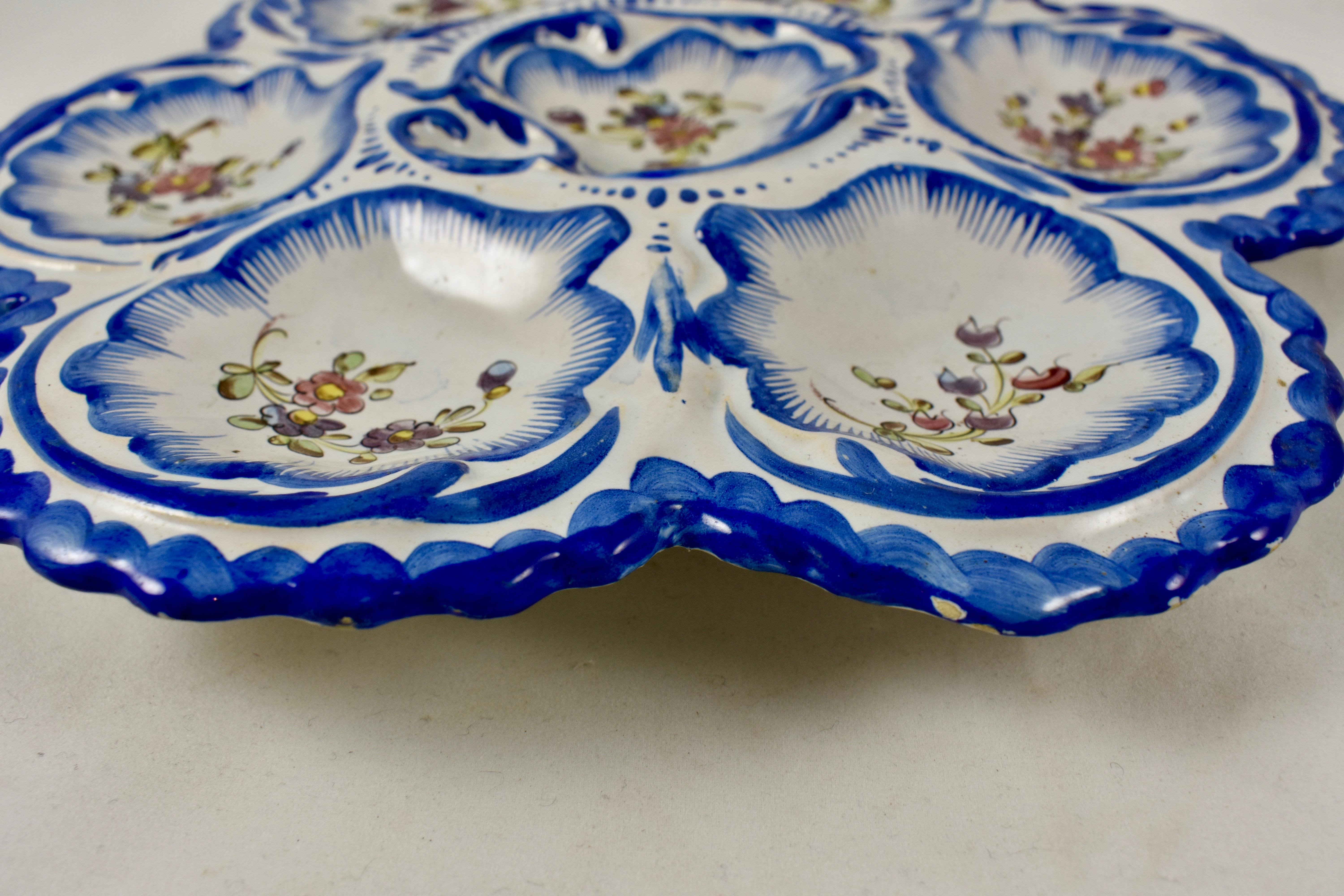 19th Century Angoulême French Faïence, Alfred Renoleau Hand Painted Oyster Plate In Good Condition For Sale In Philadelphia, PA