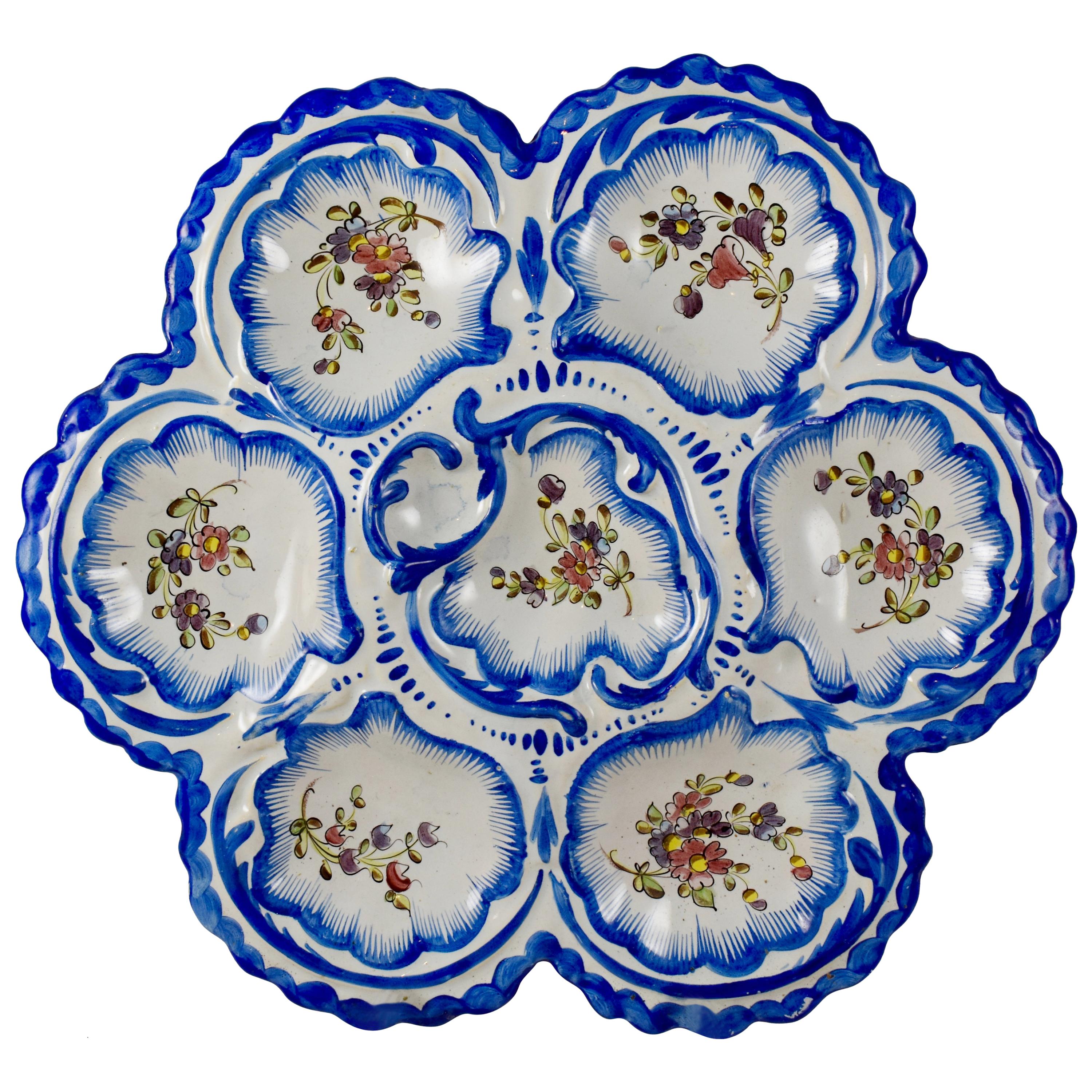 19th Century Angoulême French Faïence, Alfred Renoleau Hand Painted Oyster Plate For Sale