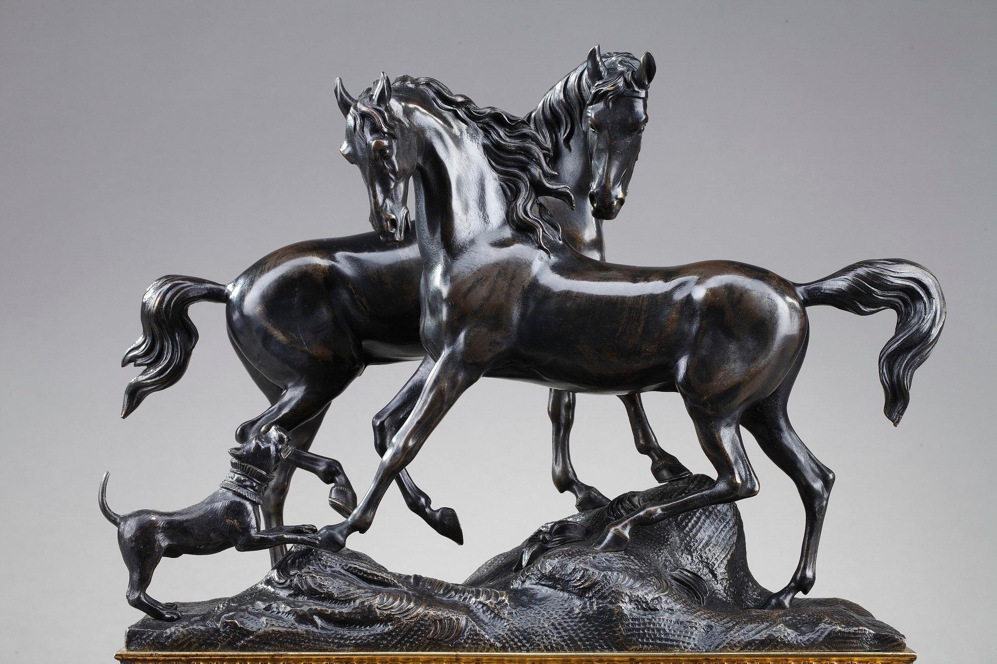 Napoléon III Bronze animalier du 19e siècle L'accolade en vente