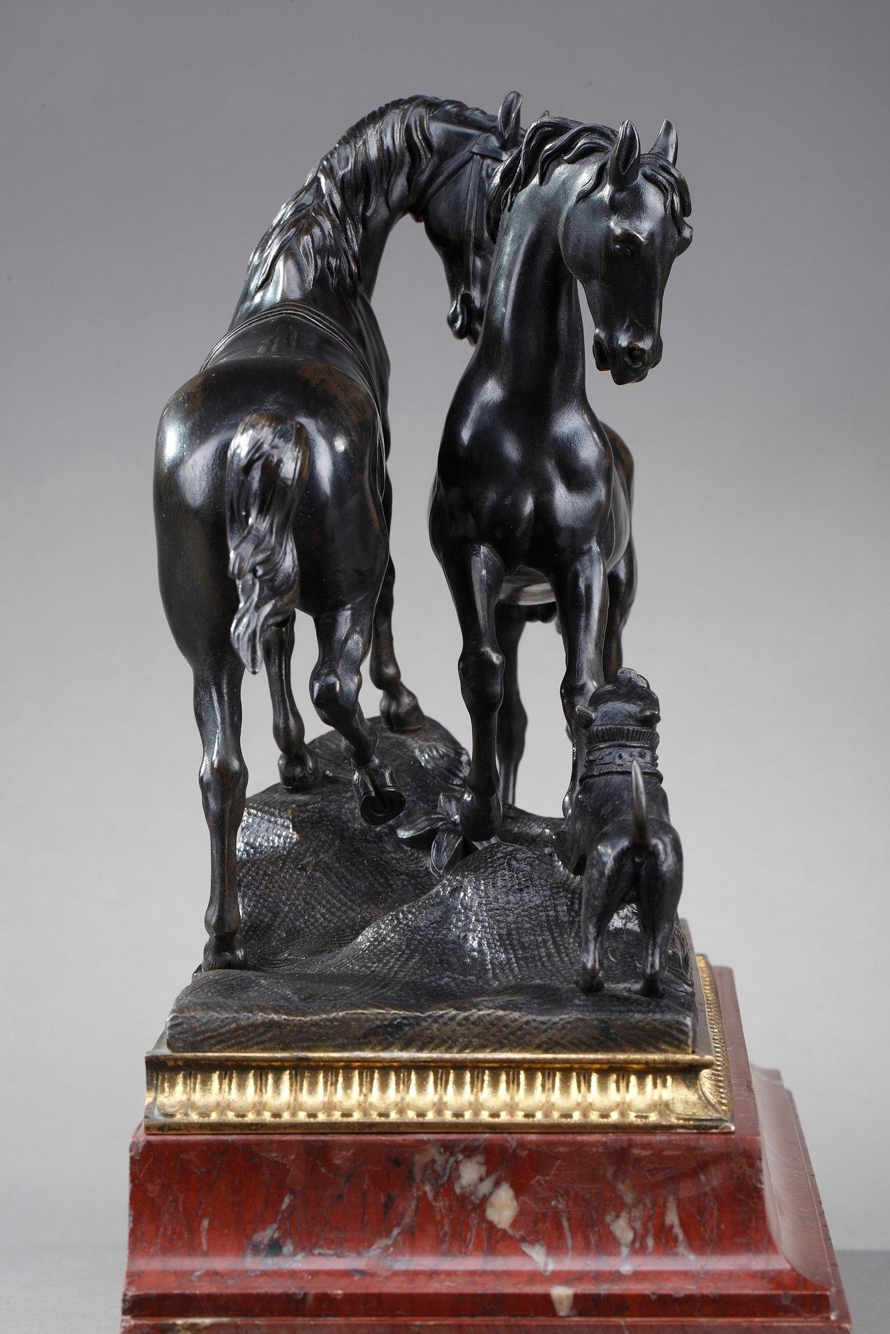 Patinated 19th Century Animal Bronze L'accolade For Sale