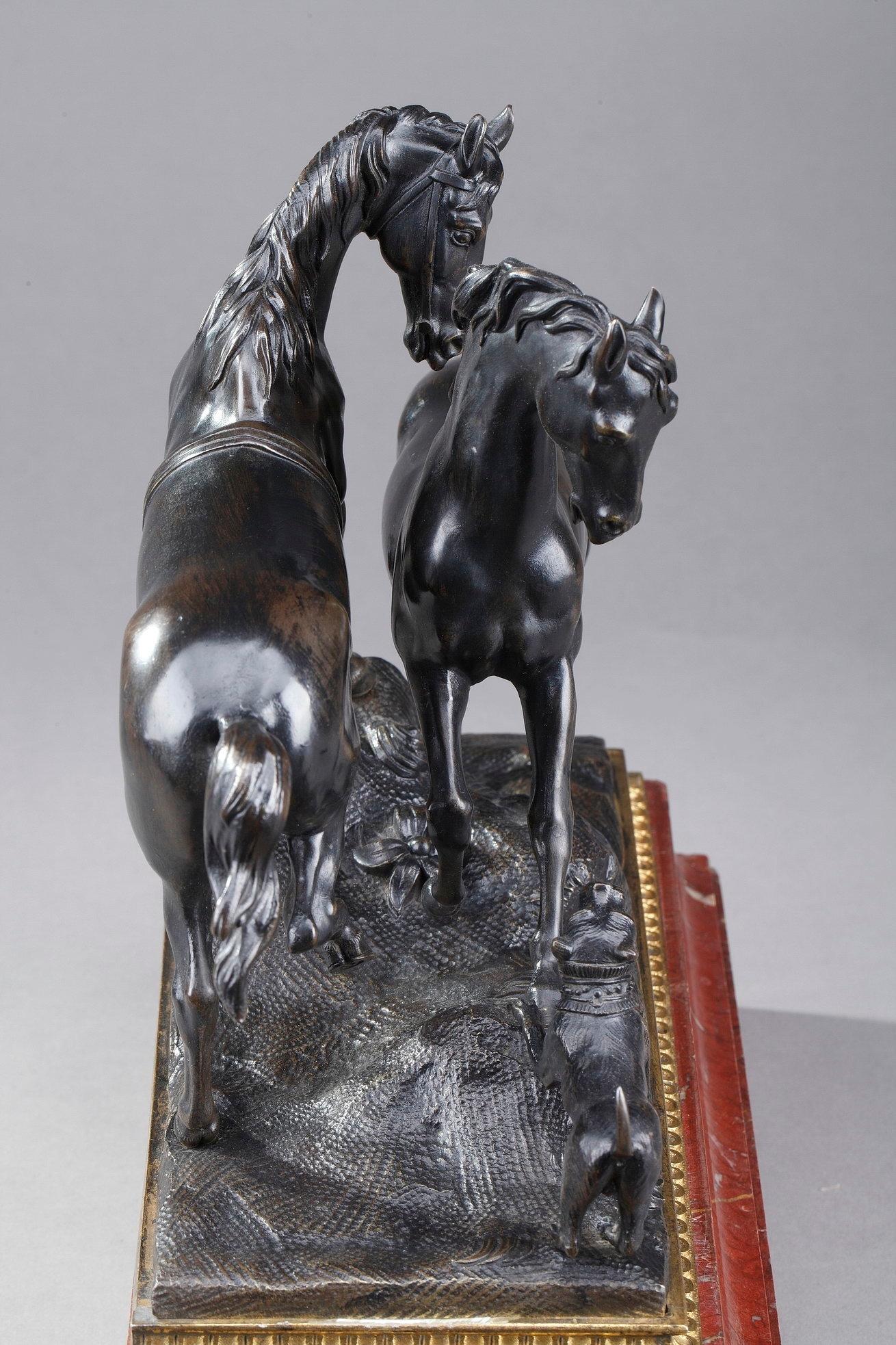 19th Century Animal Bronze L'accolade In Good Condition For Sale In Paris, FR