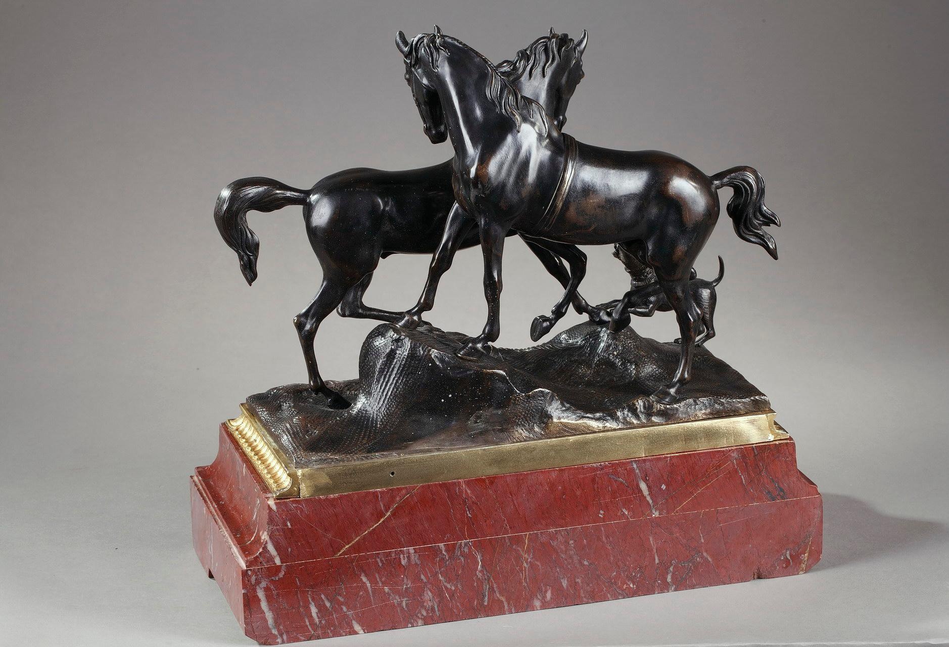 Griotte Marble 19th Century Animal Bronze L'accolade For Sale