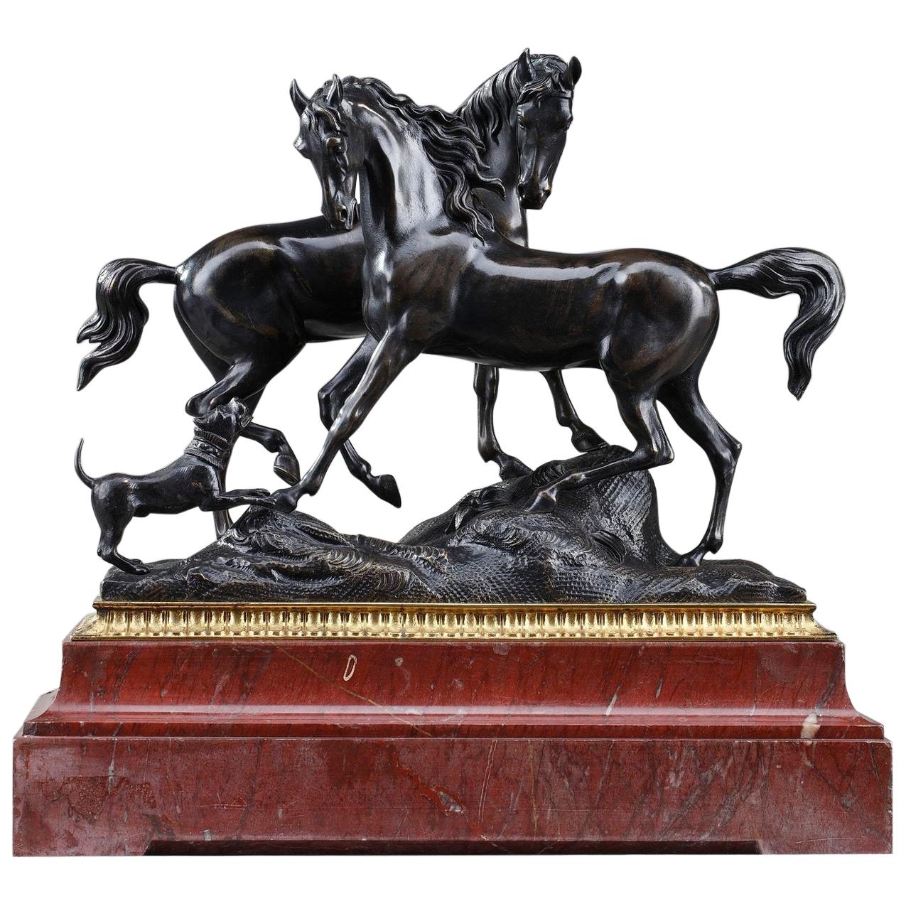 Bronze animalier du 19e siècle L'accolade en vente